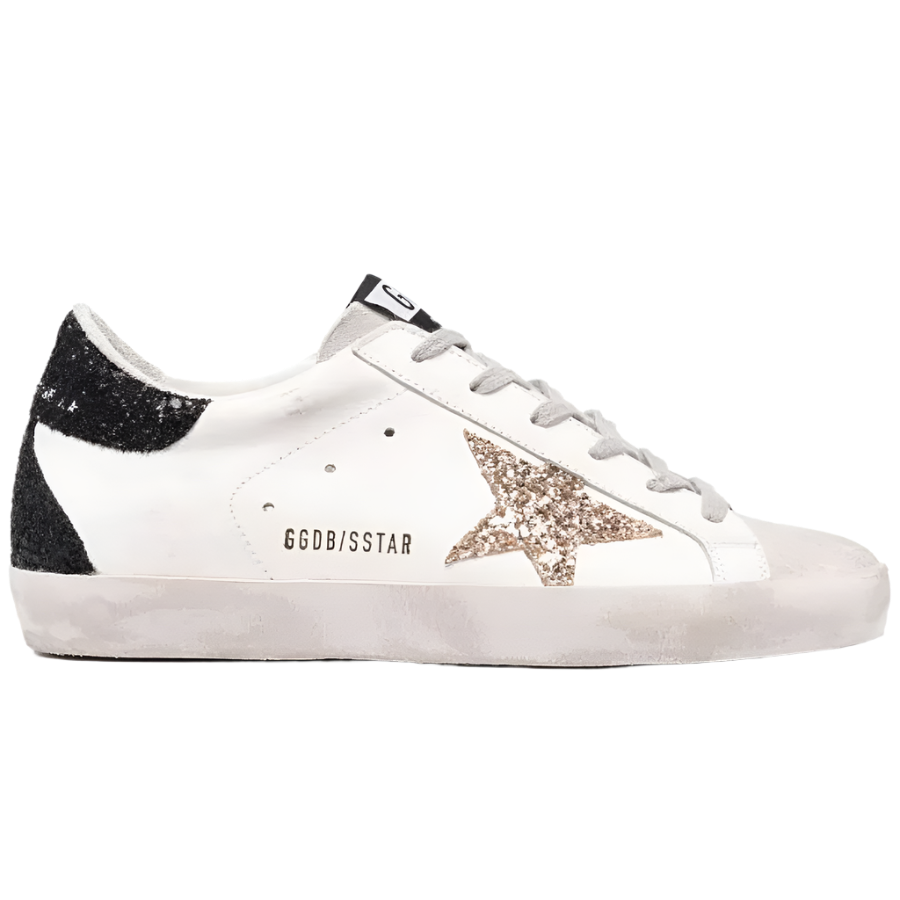 Golden Goose Superstar in white, black & glitter Star
