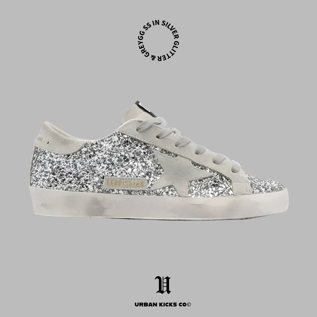 Golden Goose Superstar in Silver glitter and gray