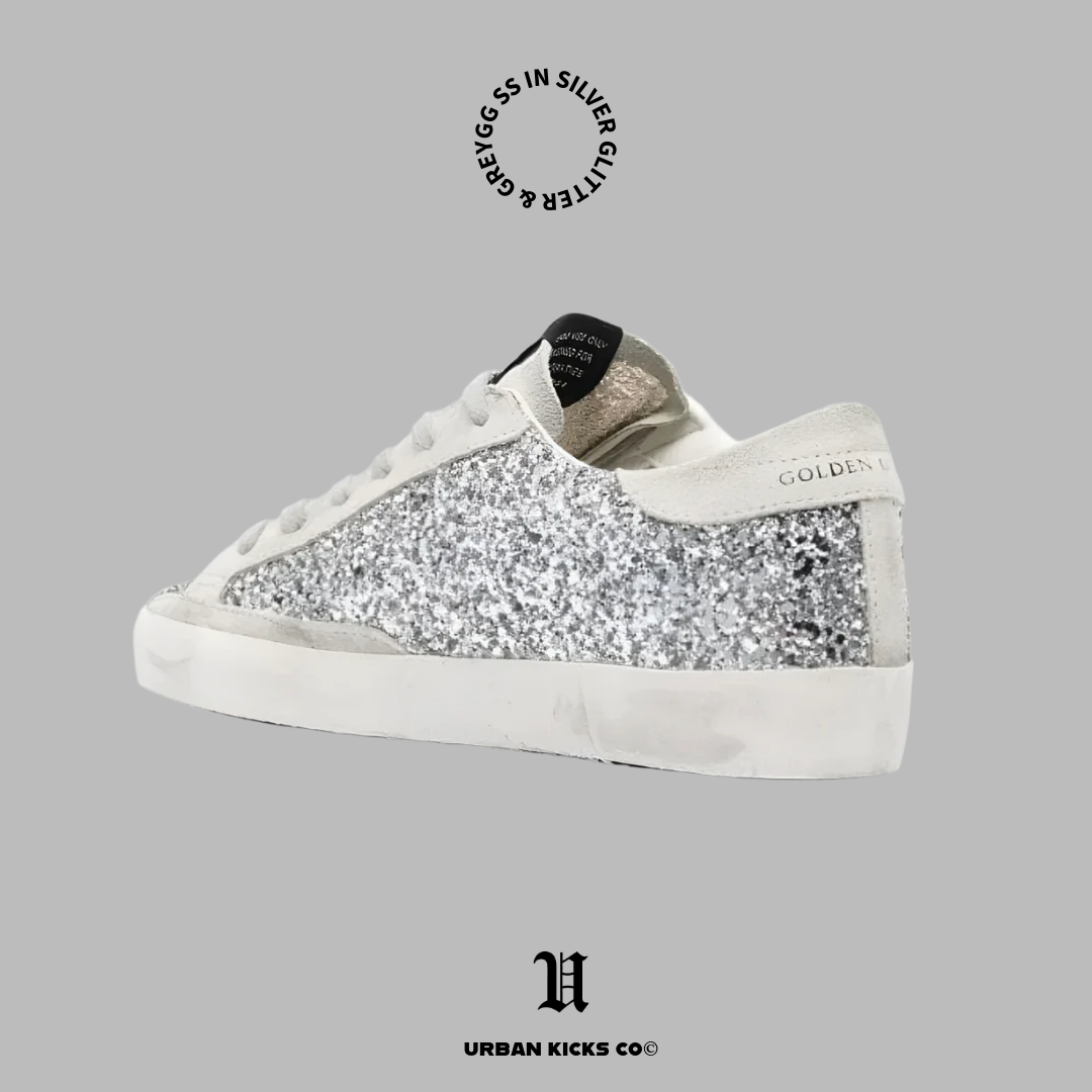 Golden Goose Superstar in Silver glitter and gray