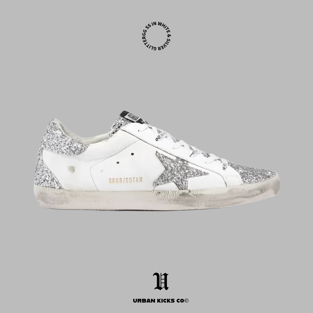 Golden Goose Superstar in White and Silver glitter