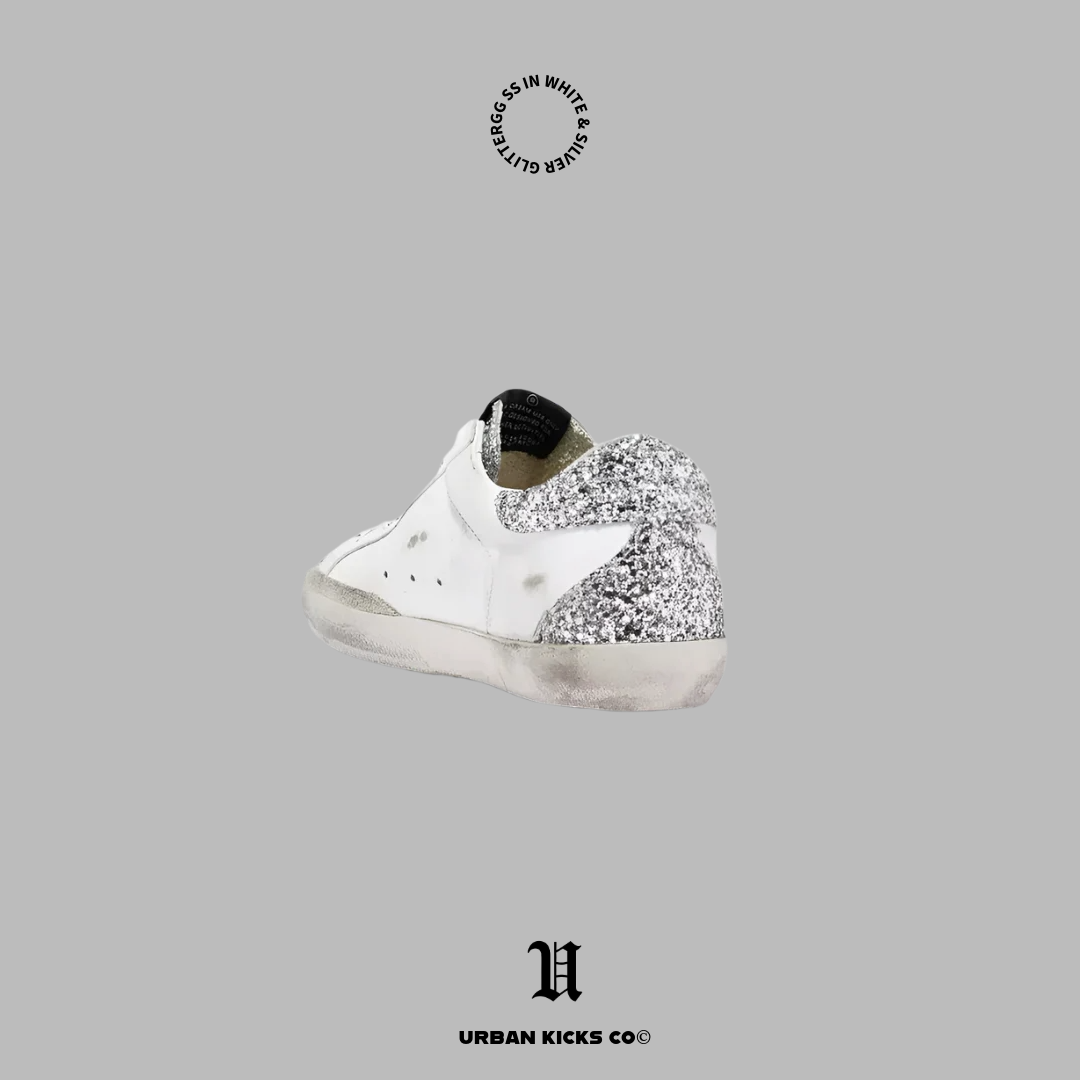 Golden Goose Superstar in White and Silver glitter