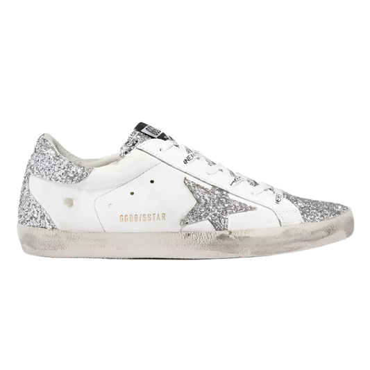Golden Goose Superstar in White and Silver glitter