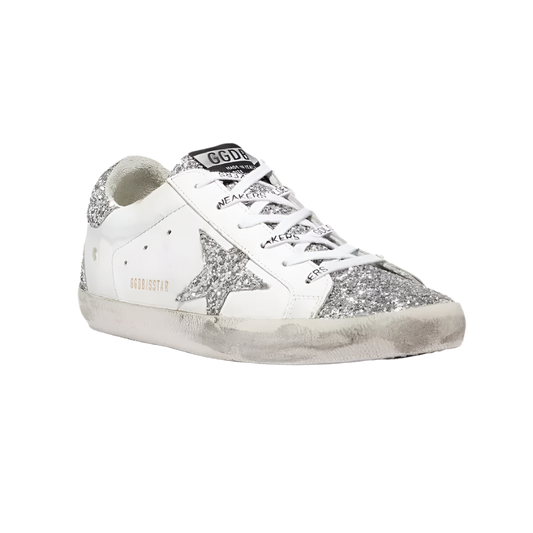 Golden Goose Superstar in White and Silver glitter