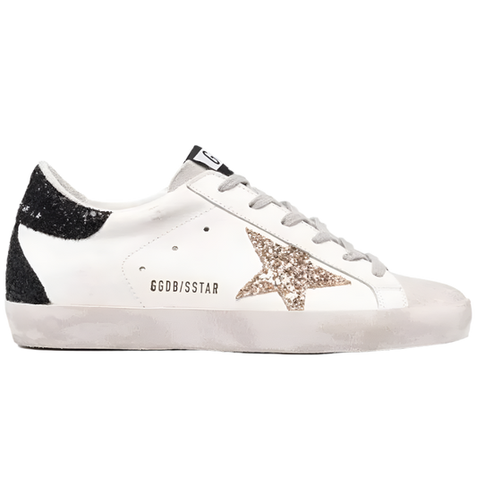 Golden Goose Superstar in white, black & glitter Star