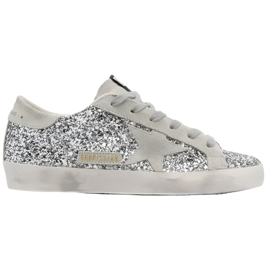 Golden Goose Superstar in Silver glitter and gray