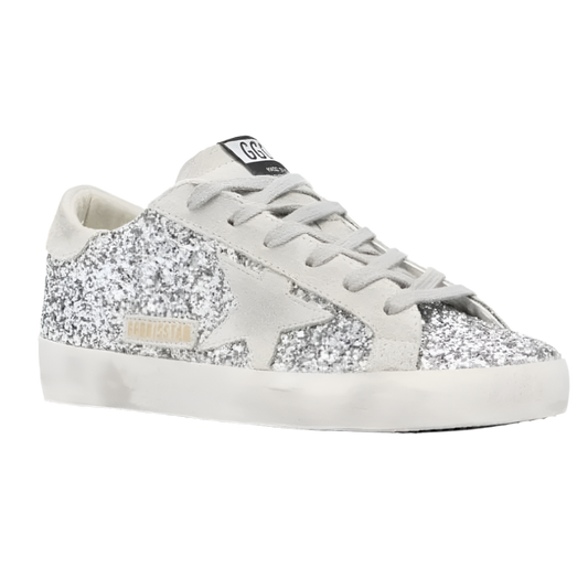 Golden Goose Superstar in Silver glitter and gray