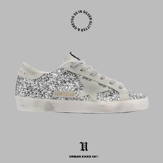 Golden Goose Superstar in Silver glitter and gray