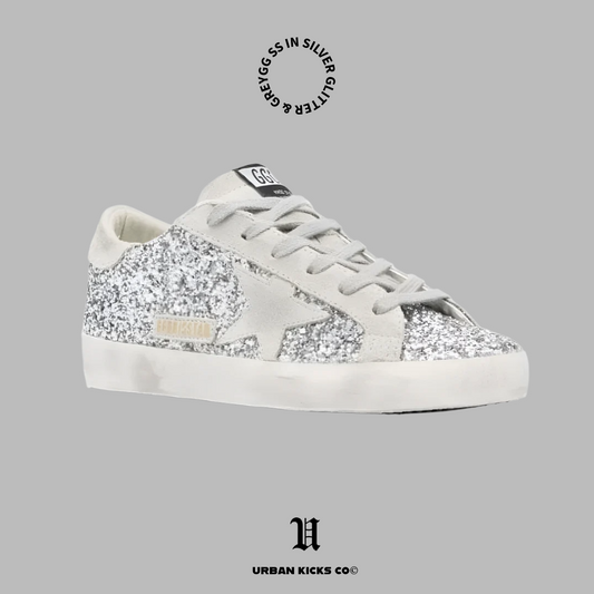 Golden Goose Superstar in Silver glitter and gray