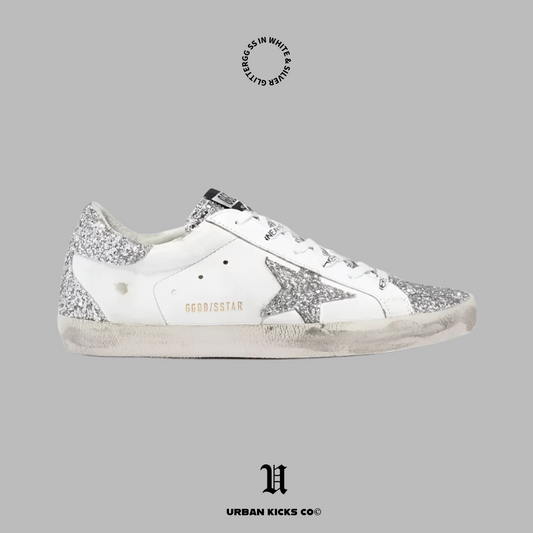 Golden Goose Superstar in White and Silver glitter