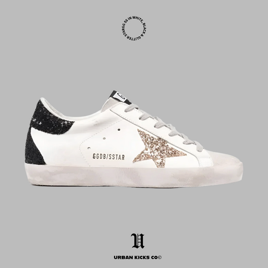 Golden Goose Superstar in white, black & glitter Star