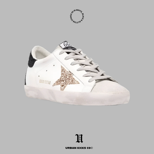 Golden Goose Superstar in white, black & glitter Star